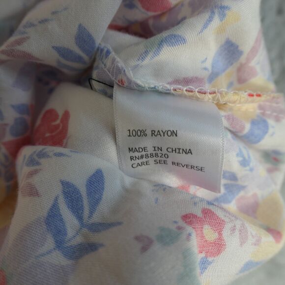 Jones and Co Blouse Womens 1X White Floral V Neck 3/4 Sleeve Peasant Boho - Picture 11 of 13